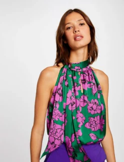 Blouse Sans Manches Imprimé Floral Violet Femme