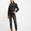 Combinaison Ajustée Ceinturée En Jean Gris Anthracite Femme