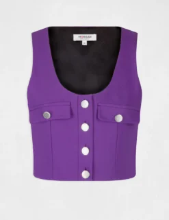 Crop Top Boutonné Sans Manches Violet Fonce Femme -Mode de Reve Magasin crop top boutonne sans manches violet fonce femme vue3 32536300939380311
