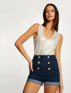 Débardeur Avec Fils Métallisés Ivoire Femme