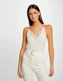 Débardeur Bretelles Fines Avec Dentelle Ivoire Femme