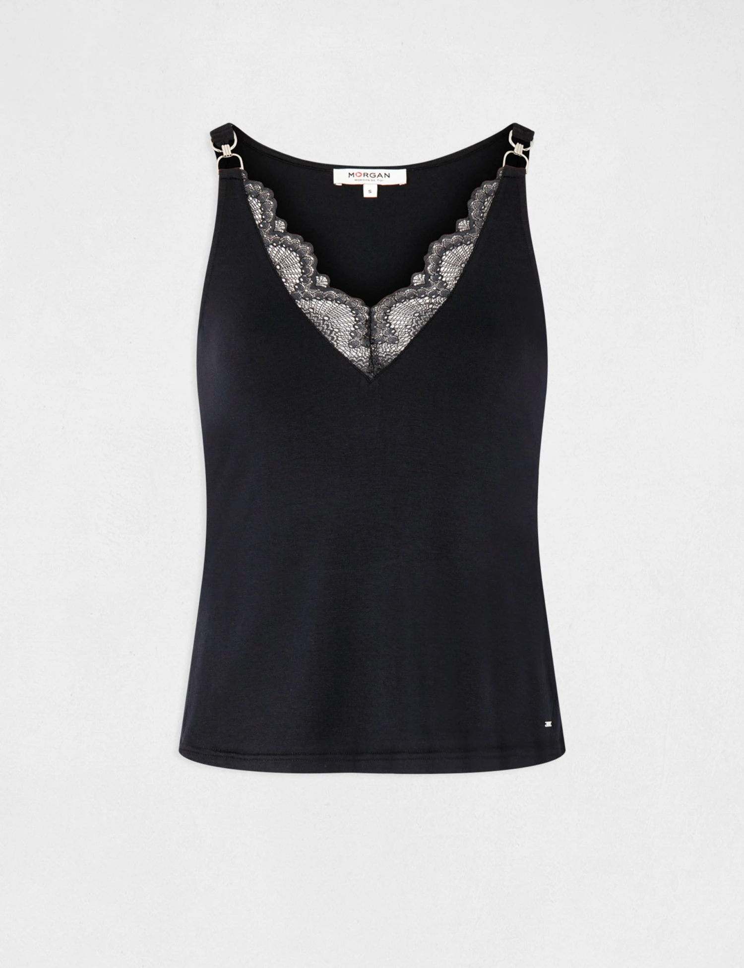 Débardeur Bretelles Fines Avec Dentelle Marine Femme 4 Débardeur Bretelles Fines Avec Dentelle Marine Femme – Image 4