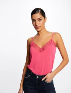 Débardeur Bretelles Fines Avec Dentelle Rose Moyen Femme