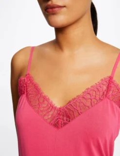 Débardeur Bretelles Fines Avec Dentelle Rose Moyen Femme -Mode de Reve Magasin debardeur bretelles fines avec dentelle rose moyen femme vue4 32536300885780514