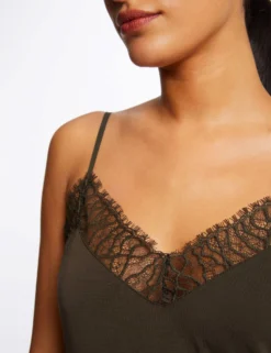 Débardeur Bretelles Fines Avec Dentelle Vert Kaki Femme -Mode de Reve Magasin debardeur bretelles fines avec dentelle vert kaki femme vue4 32536300885780716