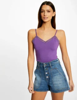 Débardeur Bretelles Fines Col En V Violet Fonce Femme