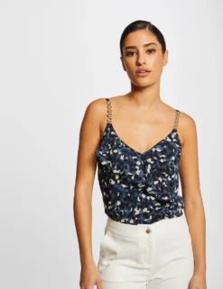Débardeur Bretelles Fines Imprimé Bleu Femme