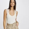 Débardeur Bretelles Larges à Dentelle Ecru Femme