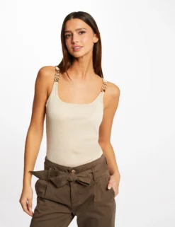 Débardeur Bretelles Larges Avec Chaînes Ivoire Femme