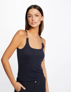 Débardeur Bretelles Larges Avec Chaînes Marine Femme