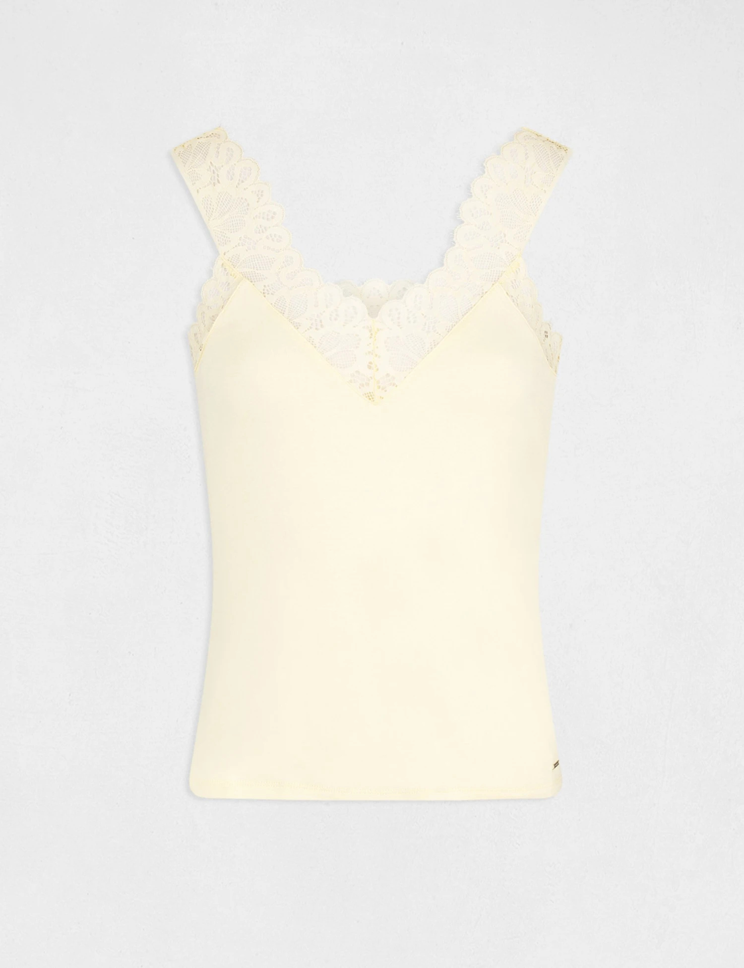 Débardeur Bretelles Larges Avec Dentelle Jaune Paille Femme 4 Débardeur Bretelles Larges Avec Dentelle Jaune Paille Femme – Image 4