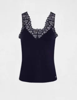 Débardeur Bretelles Larges Avec Dentelle Marine Femme -Mode de Reve Magasin debardeur bretelles larges avec dentelle marine femme vue3 32536300883940301