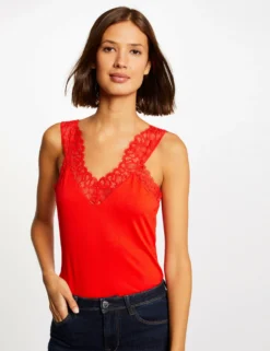 Débardeur Bretelles Larges Avec Dentelle Rouge Moyen Femme