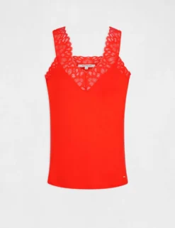 Débardeur Bretelles Larges Avec Dentelle Rouge Moyen Femme -Mode de Reve Magasin debardeur bretelles larges avec dentelle rouge moyen femme vue3 32536300883940511