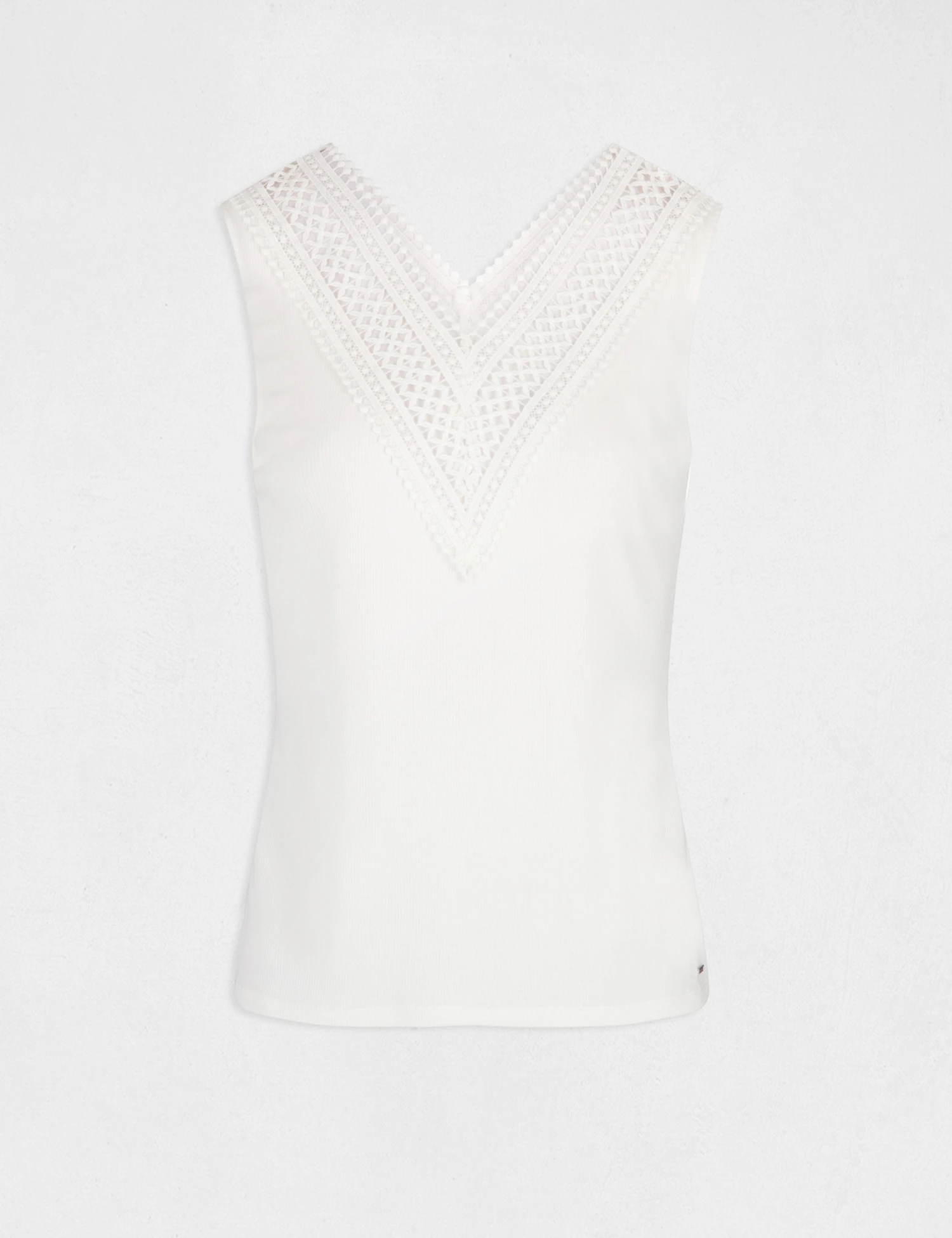 Débardeur Bretelles Larges Côtelé Ecru Femme 4 Débardeur Bretelles Larges Côtelé Ecru Femme – Image 4