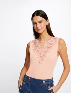 Débardeur Bretelles Larges Côtelé Rose Moyen Femme