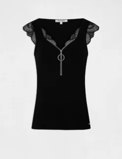 Débardeur Bretelles Larges Détail Zippé Noir Femme -Mode de Reve Magasin debardeur bretelles larges detail zippe noir femme vue3 32536300950660100