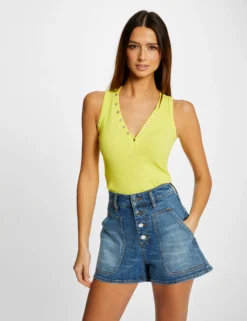 Débardeur Bretelles Larges Effet Côtelé Jaune Femme