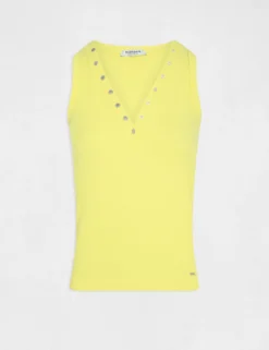 Débardeur Bretelles Larges Effet Côtelé Jaune Femme -Mode de Reve Magasin debardeur bretelles larges effet cotele jaune femme vue3 32536300894360400