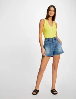 Débardeur Bretelles Larges Effet Côtelé Jaune Femme -Mode de Reve Magasin debardeur bretelles larges effet cotele jaune femme vue5 32536300894360400