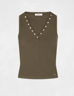 Débardeur Bretelles Larges Effet Côtelé Vert Kaki Femme -Mode de Reve Magasin debardeur bretelles larges effet cotele vert kaki femme vue3 32536300894360603