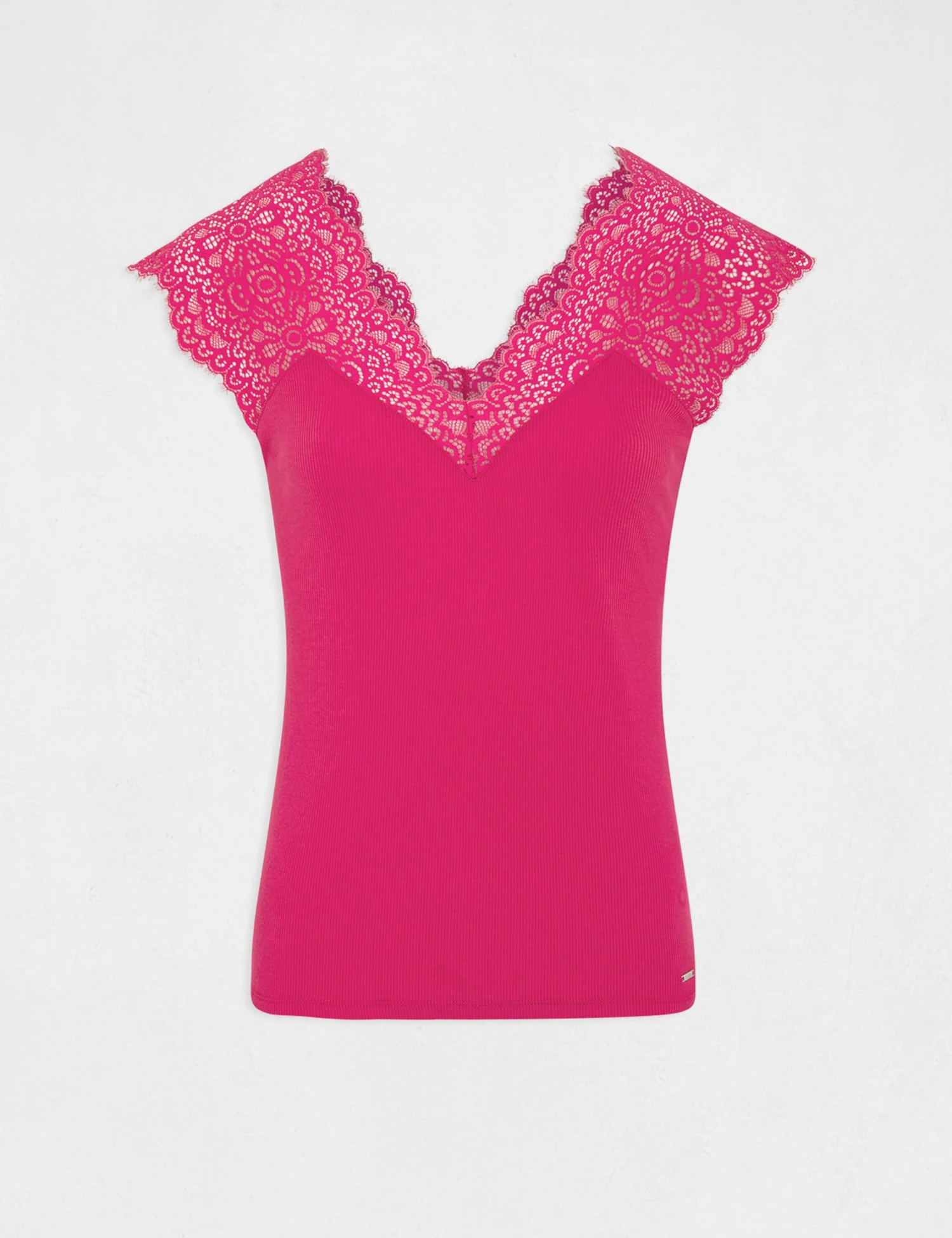 Débardeur Bretelles Larges En Dentelle Rose Fonce Femme 4 Débardeur Bretelles Larges En Dentelle Rose Fonce Femme – Image 4