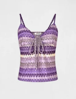 Débardeur Col En V Aspect Crochet Violet Femme -Mode de Reve Magasin debardeur col en v aspect crochet violet femme vue3 32536300954520310