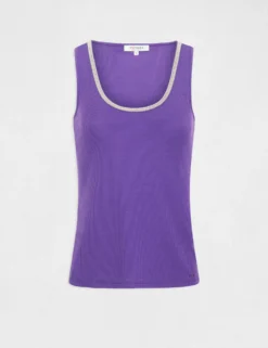 Débardeur Côtelé Col à Détails Bijoux Violet Femme -Mode de Reve Magasin debardeur cotele col a details bijoux violet femme vue3 32536300950600310