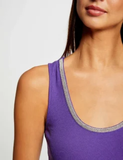 Débardeur Côtelé Col à Détails Bijoux Violet Femme -Mode de Reve Magasin debardeur cotele col a details bijoux violet femme vue4 32536300950600310