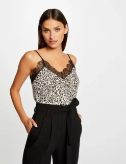 Débardeur Dentelle Et Imprimé Animalier Multico Femme