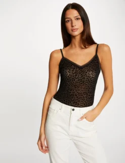 Débardeur Dentelle Imprimé Animalier Noir Femme