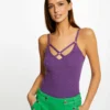 Débardeur Pull à Bretelles Croisées Violet Fonce Femme