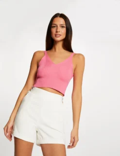 Débardeur Pull à Bretelles Fines Rose Femme