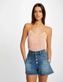 Débardeur Pull Avec Col En V Rose Moyen Femme