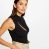 Débardeur Pull Sans Manches à Ouverture Noir Femme