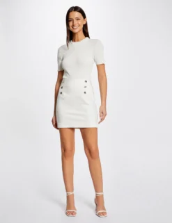 Jupe Droite à Ponts Ecru Femme