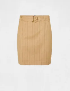 Jupe Droite Ceinturée à Rayures Beige Femme -Mode de Reve Magasin jupe droite ceinturee a rayures beige femme vue3 32536300929410202