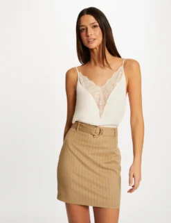 Jupe Droite Ceinturée à Rayures Beige Femme -Mode de Reve Magasin jupe droite ceinturee a rayures beige femme vue5 32536300929410202