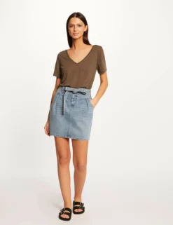 Jupe Droite Ceinturée En Jean Jean Stone Femme