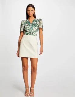 Jupe Droite Poches à Boutons Ecru Moyen Femme