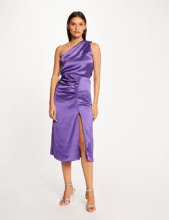 Jupe Droite Satin Fendue Violet Femme