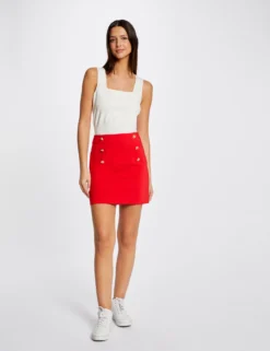 Jupe Droite Taille Haute à Ponts Rouge Femme -Mode de Reve Magasin jupe droite taille haute a ponts rouge femme vue5 32536300946860500