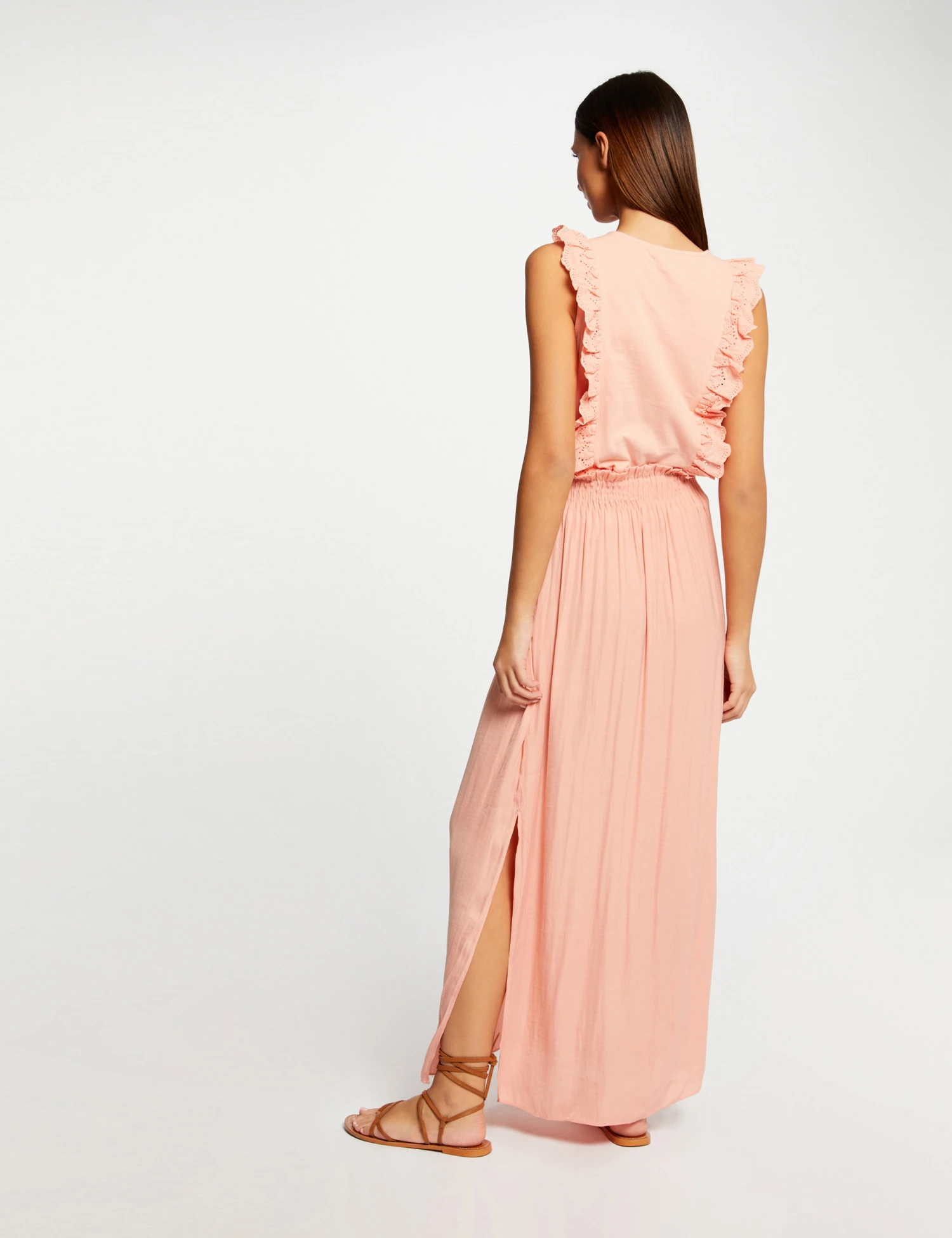 Jupe Longue Fluide Taille élastiquée Rose Moyen Femme 2 Jupe Longue Fluide Taille élastiquée Rose Moyen Femme – Image 2