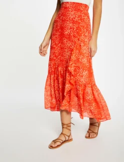 Jupe Longue Portefeuille Imprimé Léopard Orange Femme -Mode de Reve Magasin jupe longue portefeuille imprime leopard orange femme vue5 32536300938130703