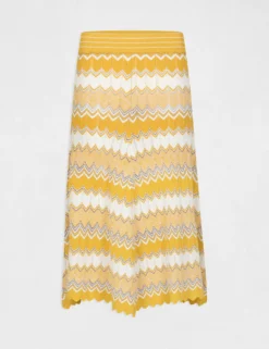 Jupe Midi Droite Tricotée à Rayures Jaune Femme -Mode de Reve Magasin jupe midi droite tricotee a rayures jaune femme vue3 32536300887330400