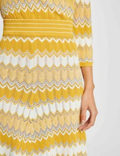 Jupe Midi Droite Tricotée à Rayures Jaune Femme -Mode de Reve Magasin jupe midi droite tricotee a rayures jaune femme vue4 32536300887330400