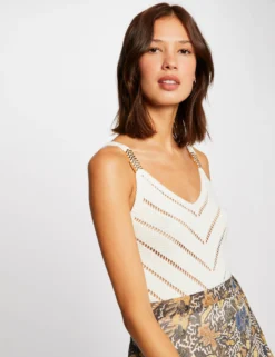 Pull Débardeur à Ornements Métalliques Ecru Femme