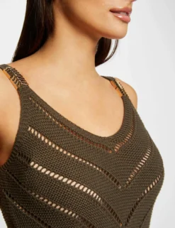 Pull Débardeur à Ornements Métalliques Vert Kaki Femme -Mode de Reve Magasin pull debardeur a ornements metalliques vert kaki femme vue4 32536300898830715