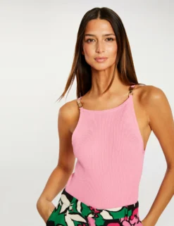 Pull Débardeur Bretelles Fines Rose Clair Femme