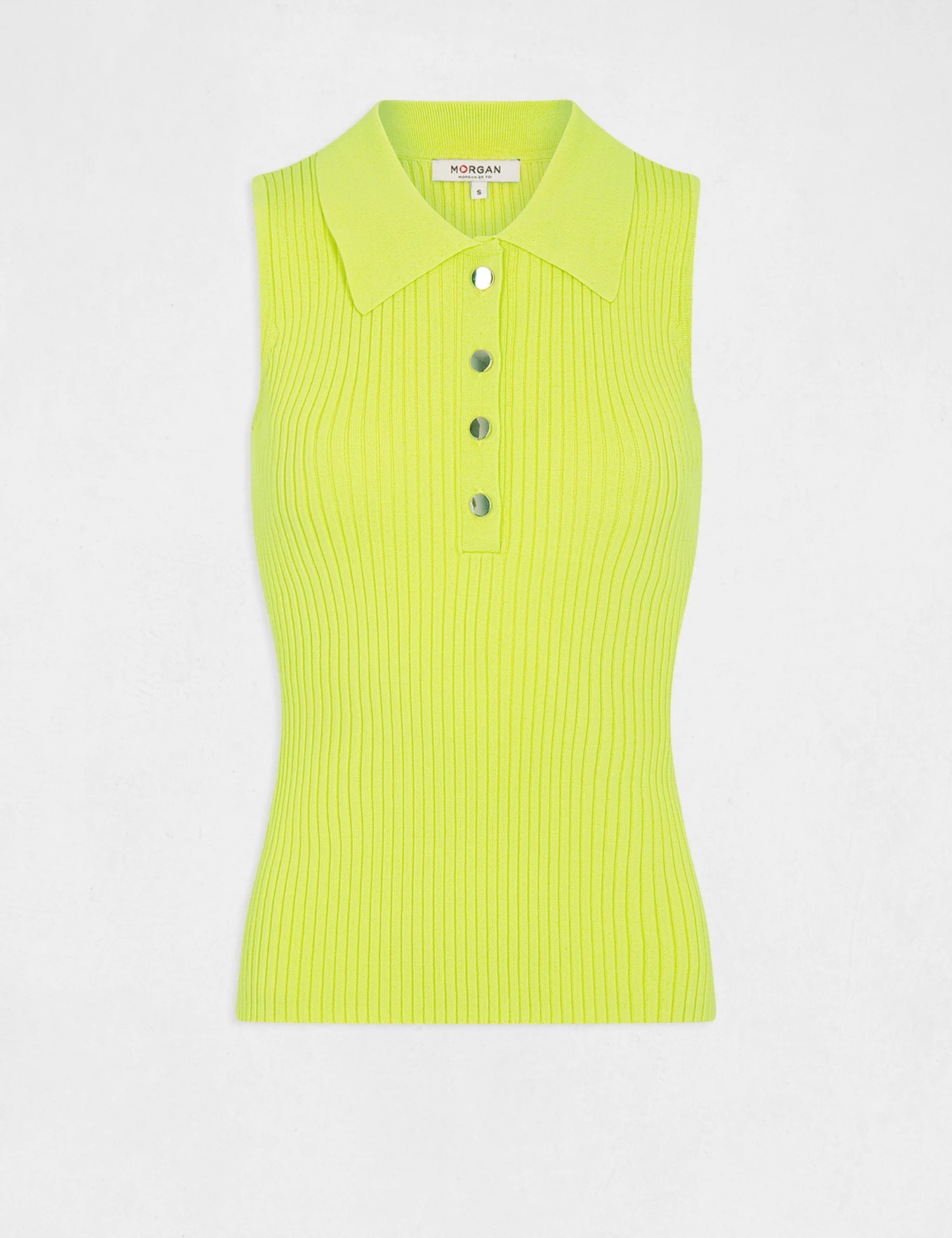 Pull Débardeur Sans Manches Col Polo Anis Femme 4 Pull Débardeur Sans Manches Col Polo Anis Femme – Image 4